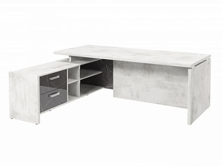 Стол с опорной тумбой FI-121L.GG Хромикс белый/Камень Пьетра Гриджиа черный